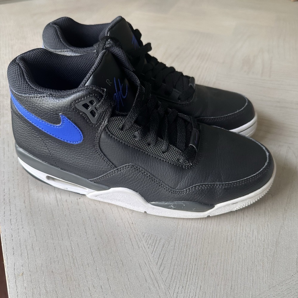 Nike Flight Legacy Leather Black Hyper Blue Basketball Shoes Mens 9 BQ4212-003